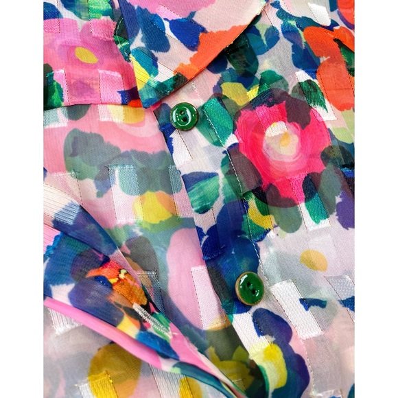 SALONI • Floral Semi-Sheer Long Sleeve Button-Down Shirt - Picture 12 of 16